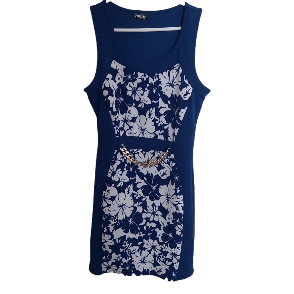 Solar Collection Blue Floral Stretchy Dress Size Medium (M)